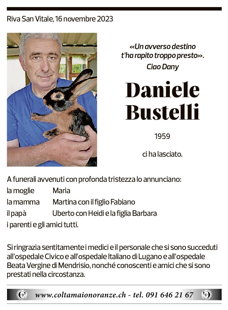 Annuncio funebre Daniele Bustelli