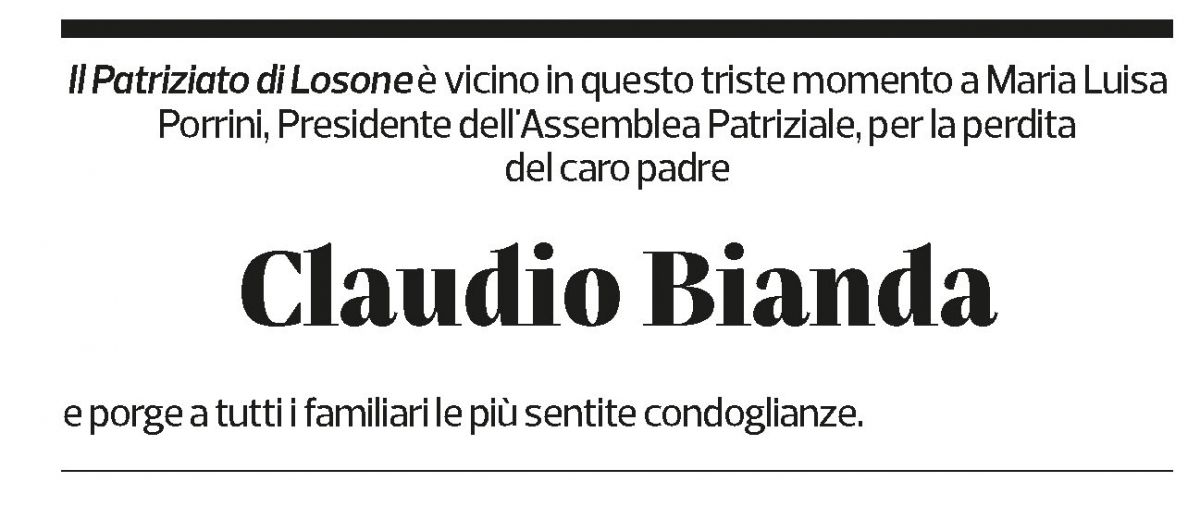 Annuncio funebre Claudio Bianda