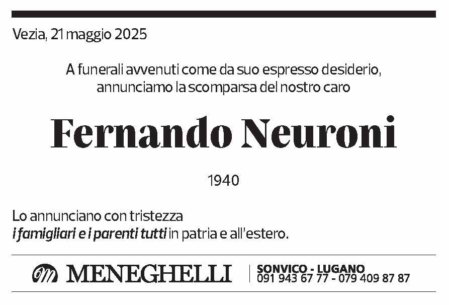 Annuncio funebre Fernando Neuroni