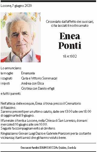 Annuncio funebre Enea Ponti