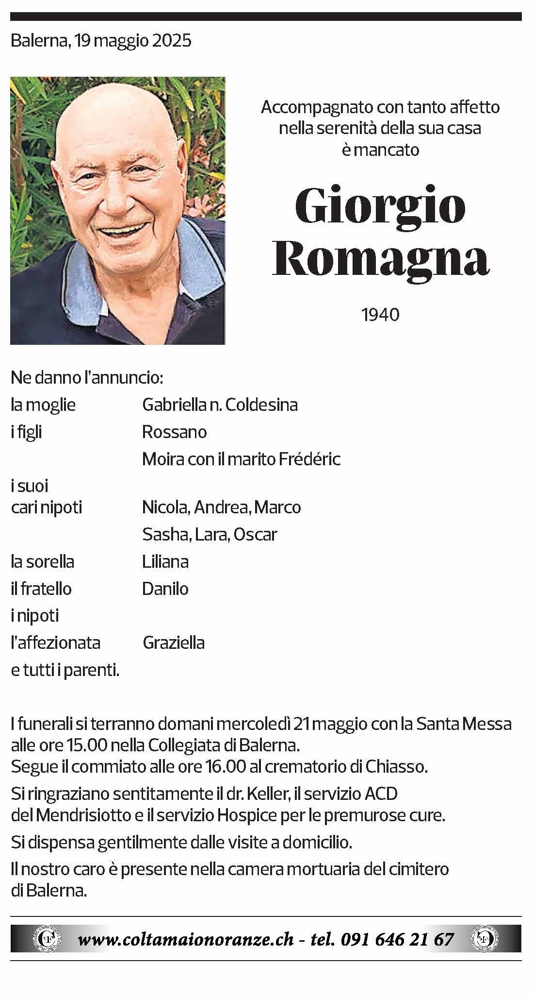 Annuncio funebre Giorgio Romagna