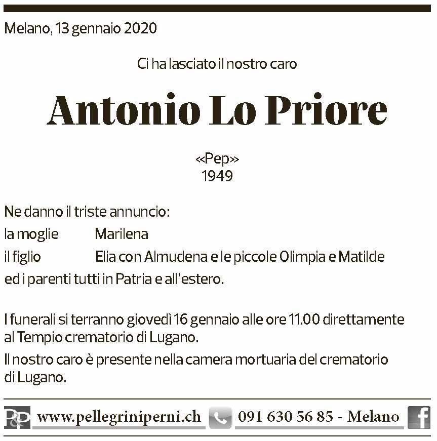 Annuncio funebre Antonio Lo Priore