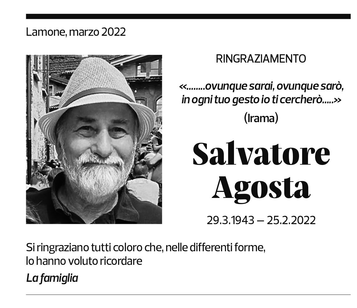 Annuncio funebre Salvatore Agosta