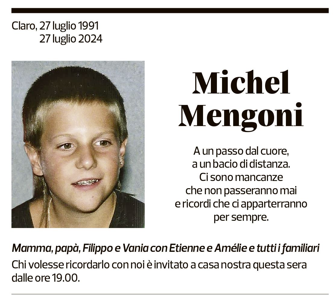 Annuncio funebre Michel Mengoni