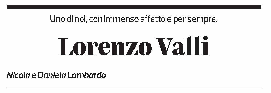Annuncio funebre Lorenzo Valli