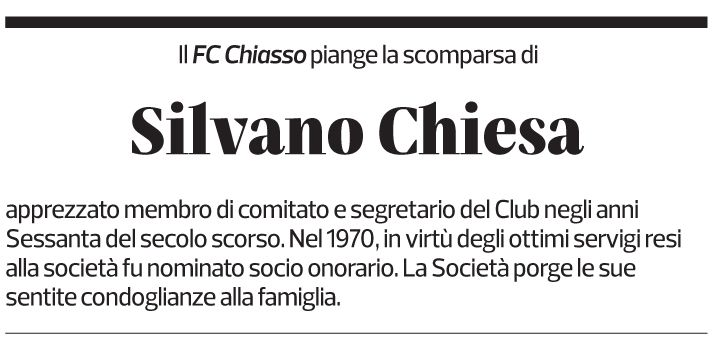 Annuncio funebre Silvano Chiesa