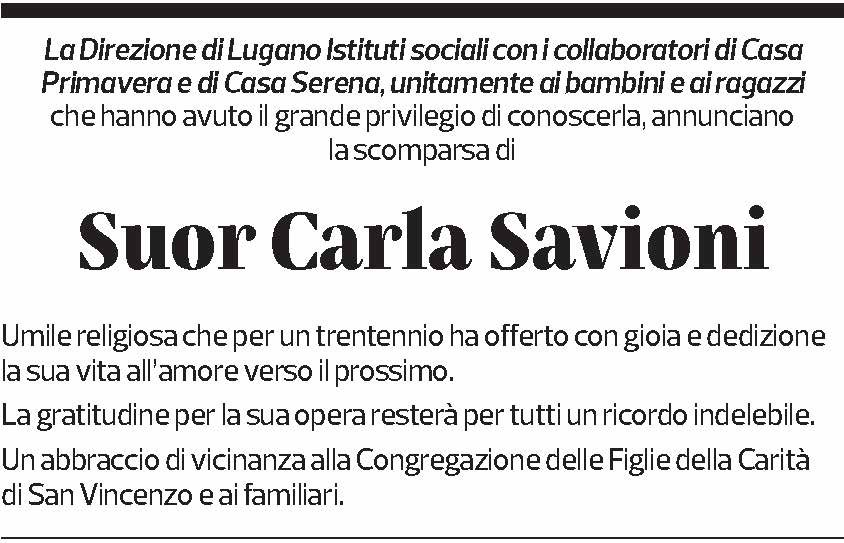 Annuncio funebre Suor Carla Savioni