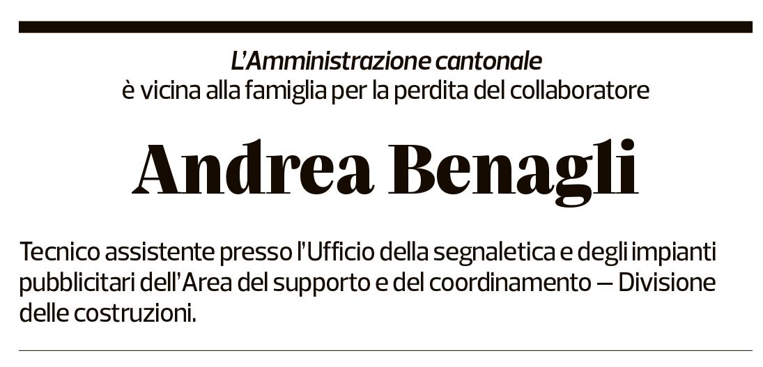 Annuncio funebre Andrea Benagli