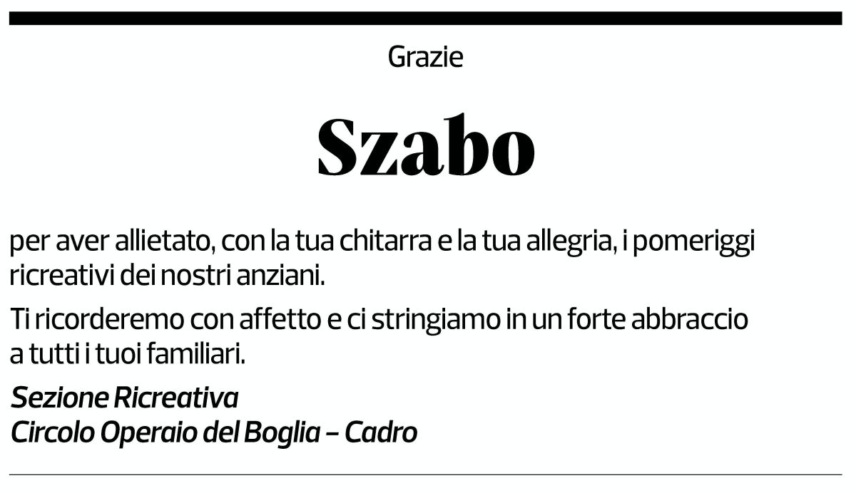 Annuncio funebre Szabo Zamberla