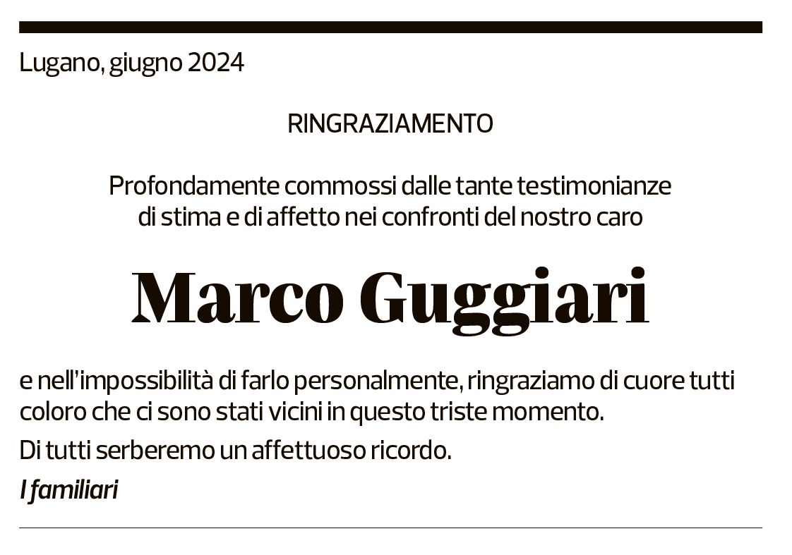 Annuncio funebre Marco Guggiari