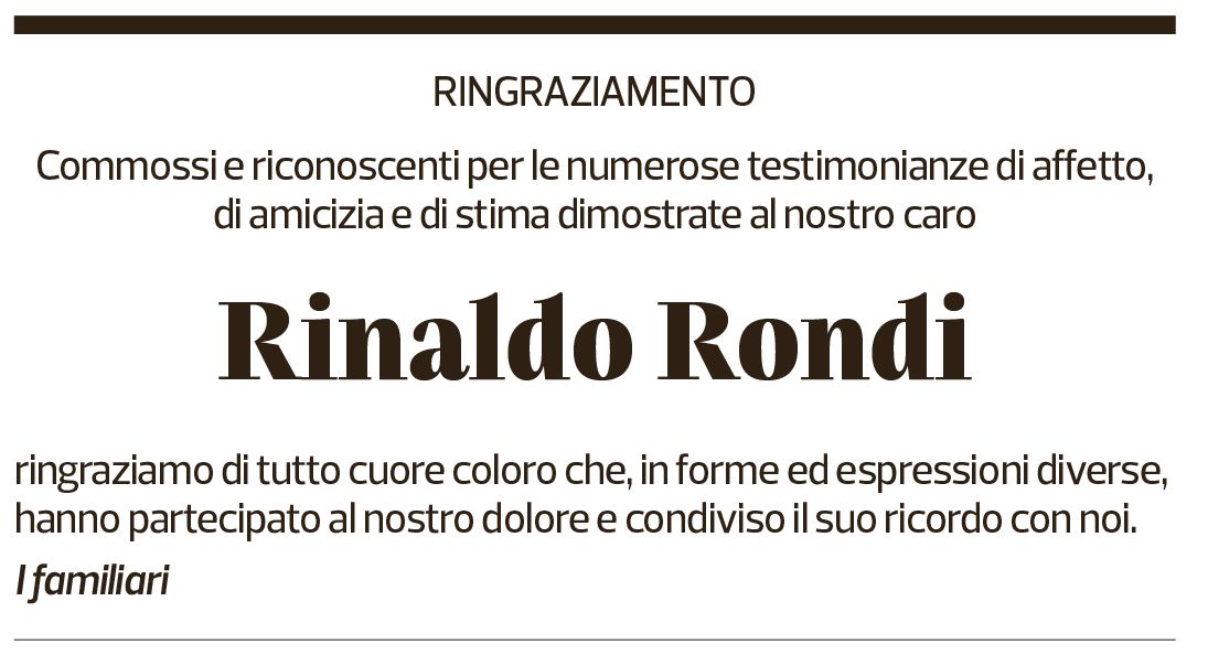 Annuncio funebre Rinaldo Rondi