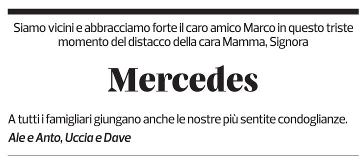 Annuncio funebre Mercedes Soragni