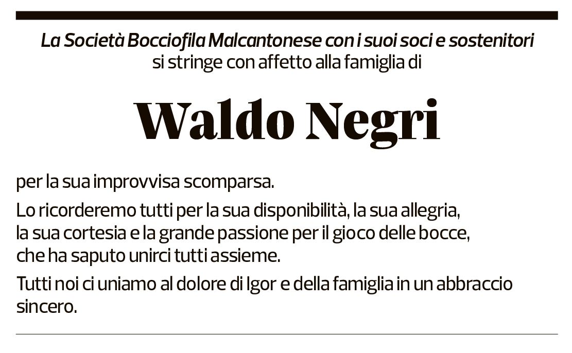 Annuncio funebre Waldo Negri