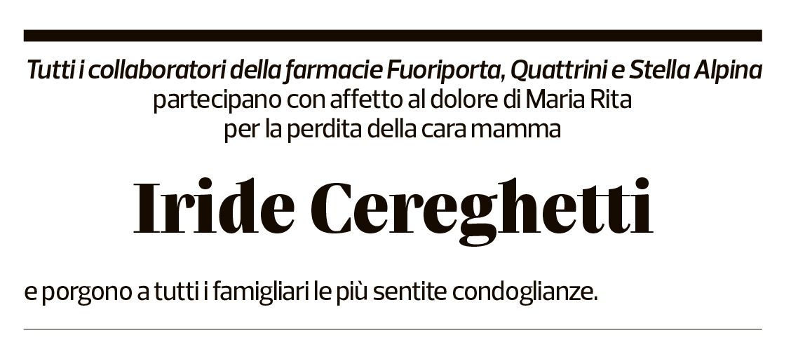 Annuncio funebre Iride Cereghetti