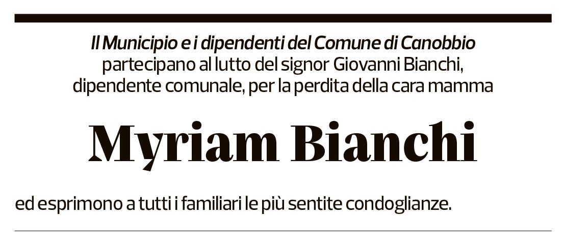 Annuncio funebre Myriam Bianchi