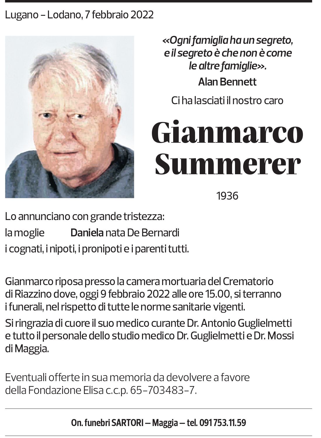 Annuncio funebre Gianmarco Summerer