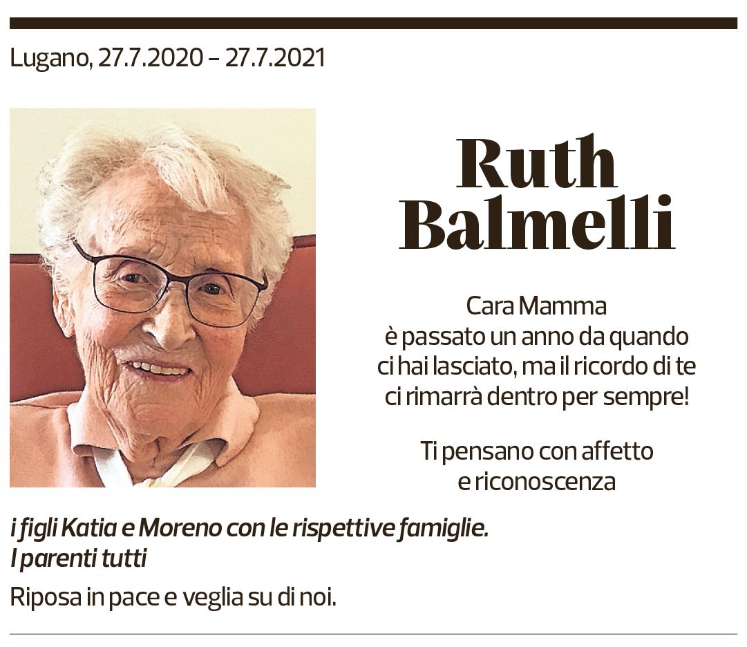 Annuncio funebre Ruth Balmelli