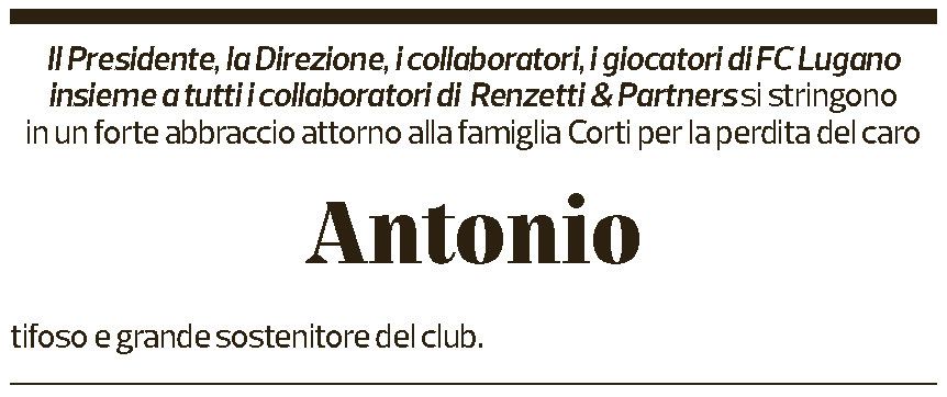 Annuncio funebre Antonio Corti