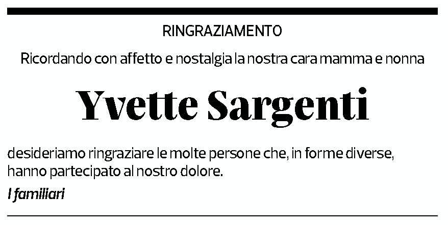 Annuncio funebre Yvette Sargenti