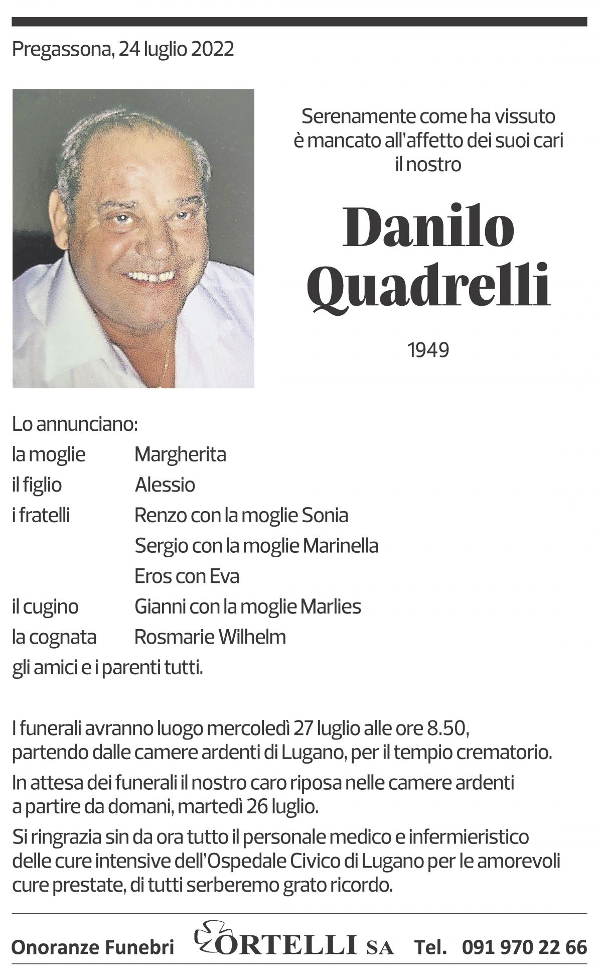 Annuncio funebre Danilo Quadrelli