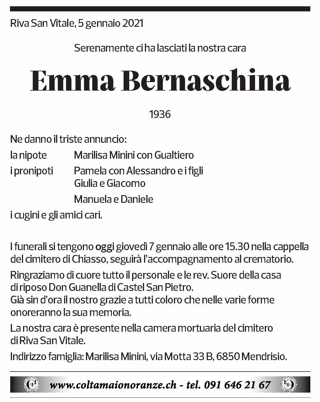 Annuncio funebre Emma Bernaschina