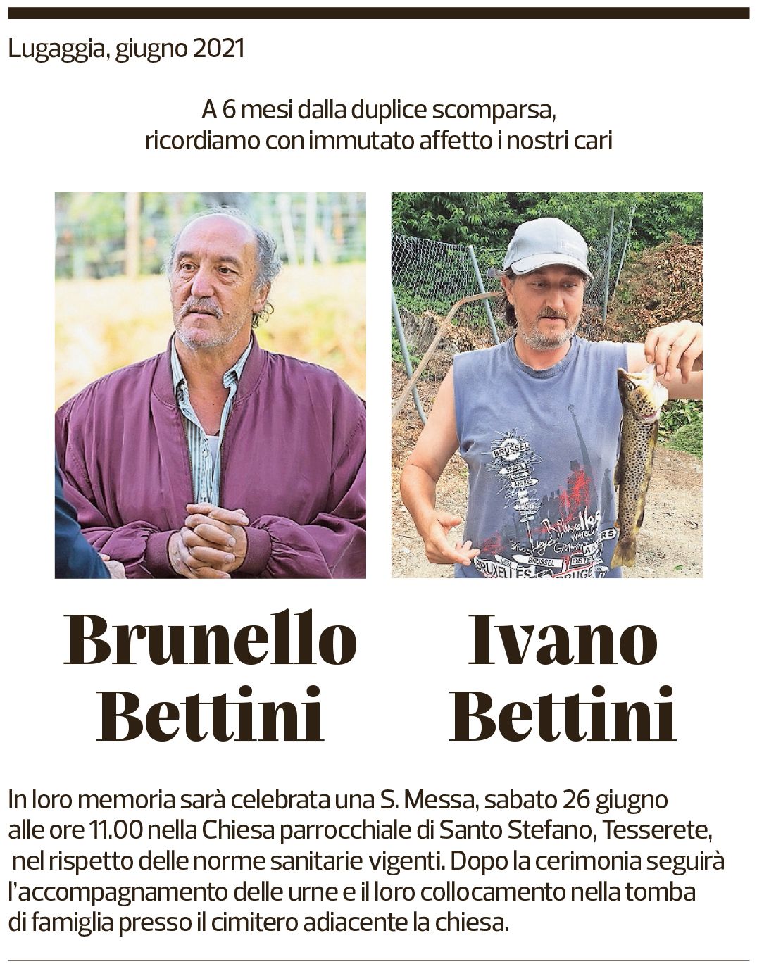 Annuncio funebre Brunello E Ivano Bettini