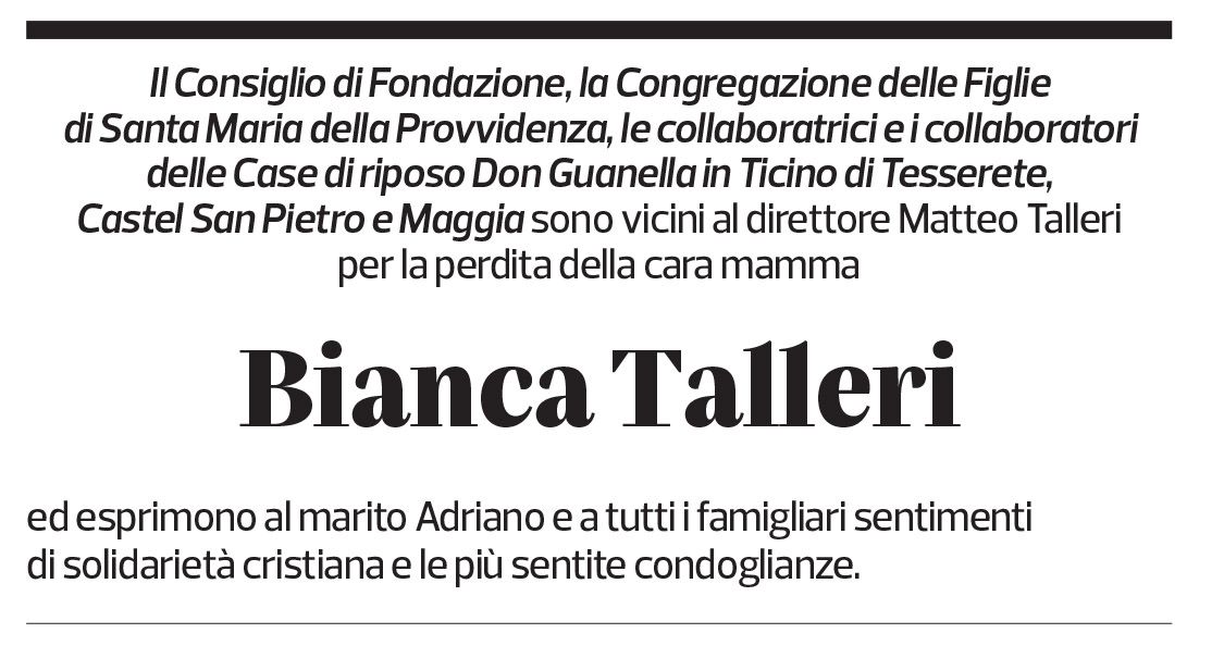 Annuncio funebre Bianca Talleri