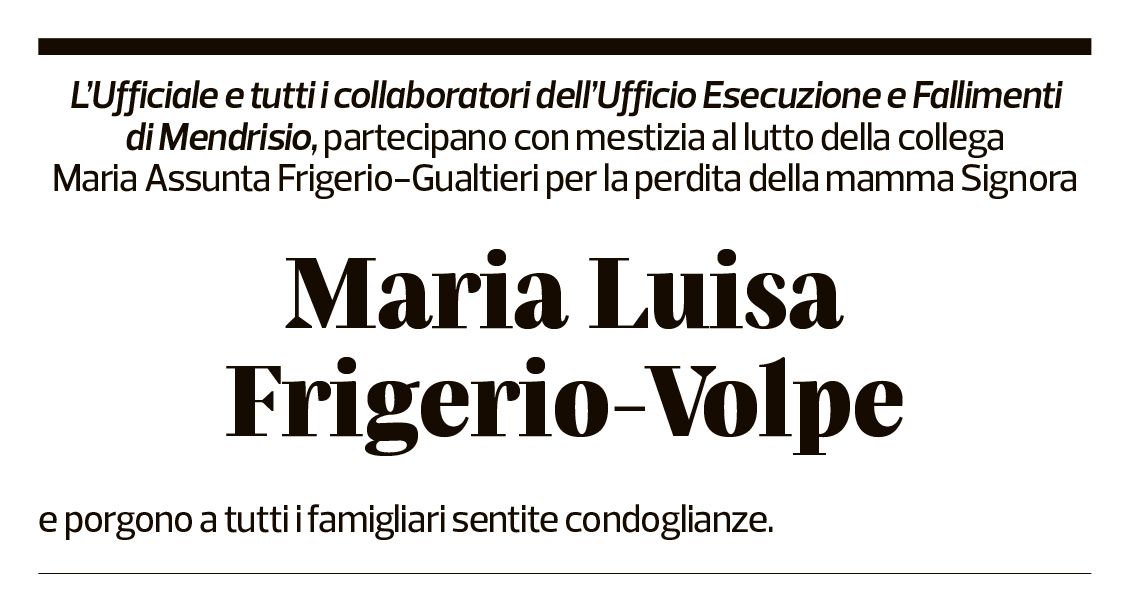 Annuncio funebre Maria Luisa Frigerio-volpe