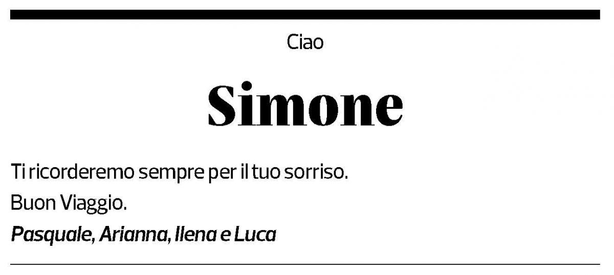Annuncio funebre Simone Mattiello