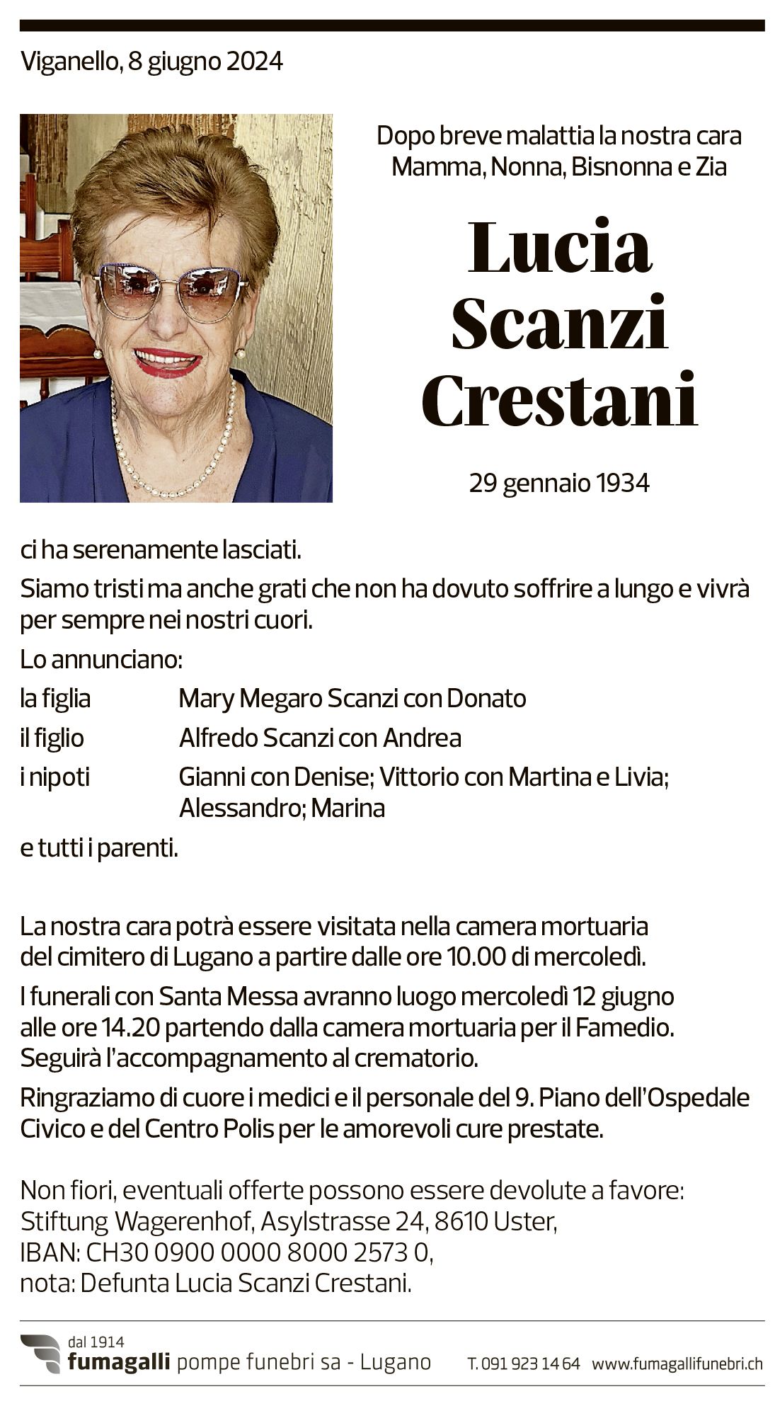 Annuncio funebre Lucia Scanzi Crestani