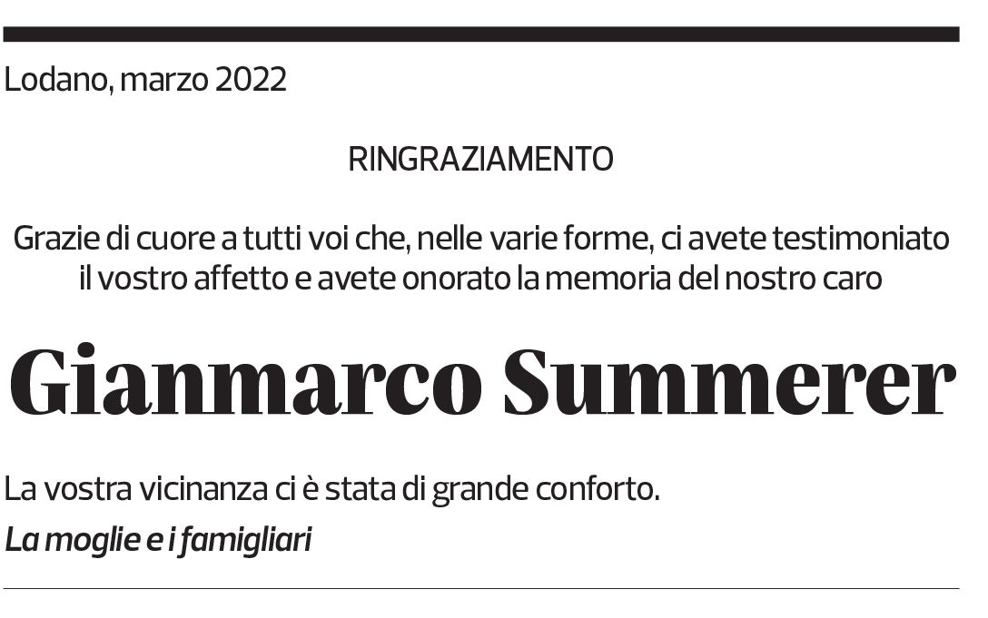 Annuncio funebre Gianmarco Summerer