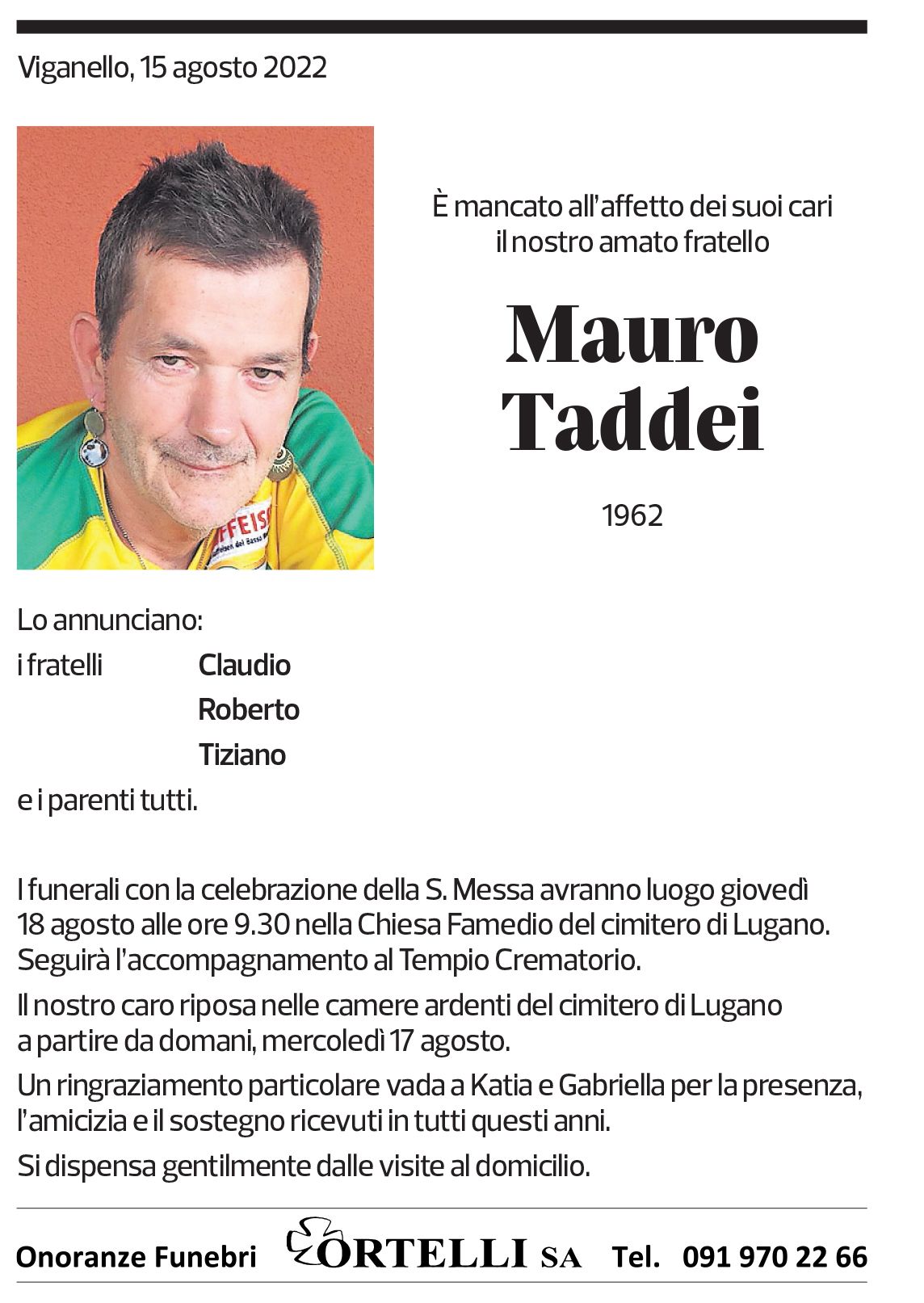 Annuncio funebre Mauro Taddei