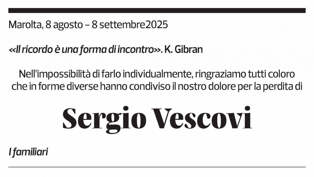 Annuncio funebre Sergio Vescovi