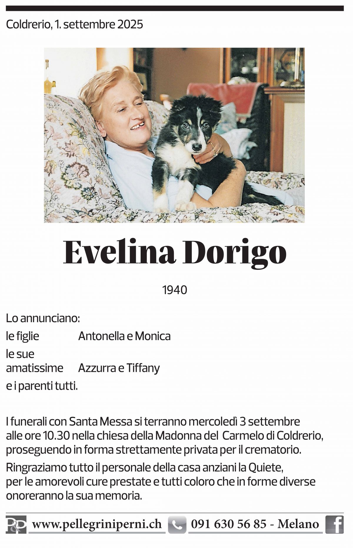 Annuncio funebre Evelina Dorigo