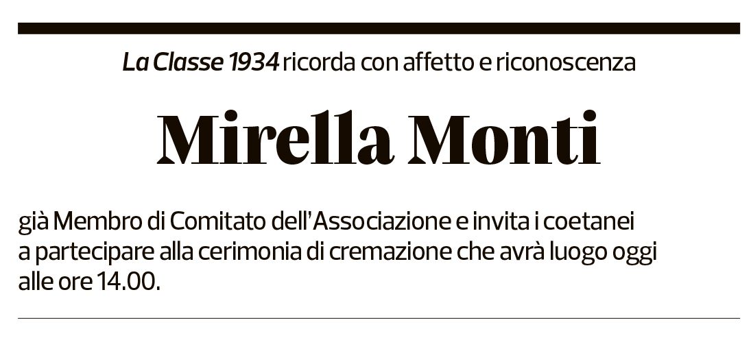 Annuncio funebre Mirella Monti