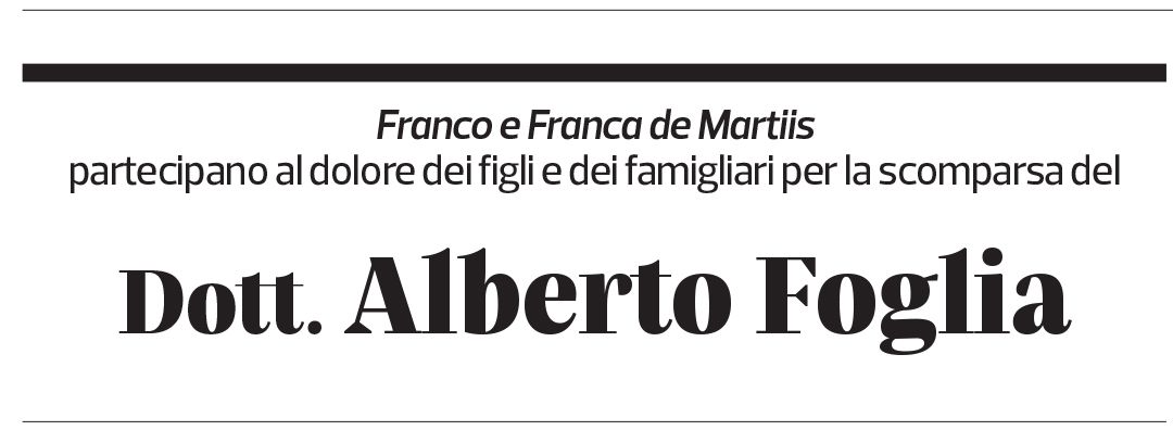 Annuncio funebre Alberto Foglia