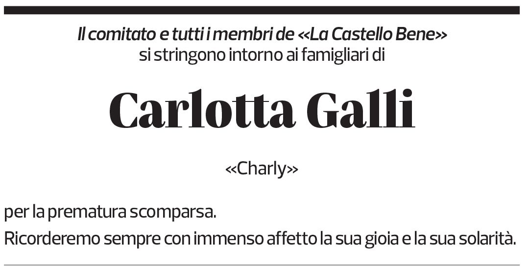 Annuncio funebre Carlotta Galli