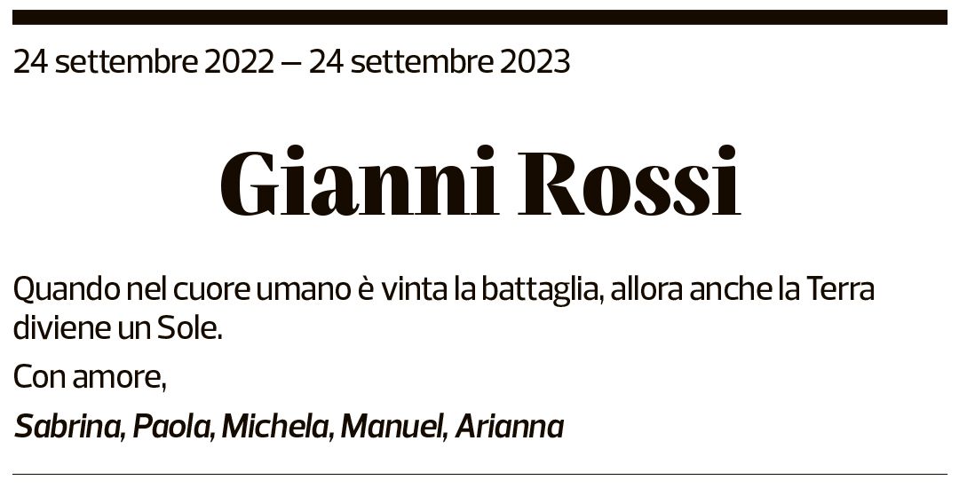 Annuncio funebre Gianni Rossi