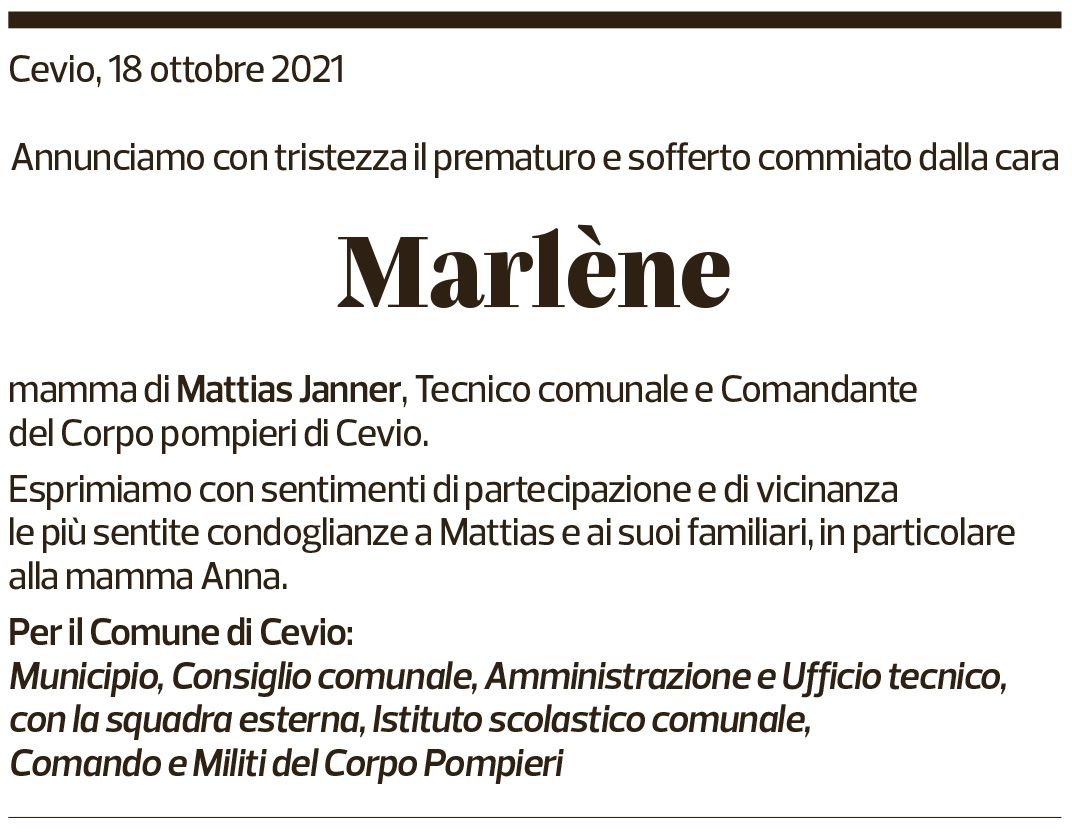 Annuncio funebre Marlène 