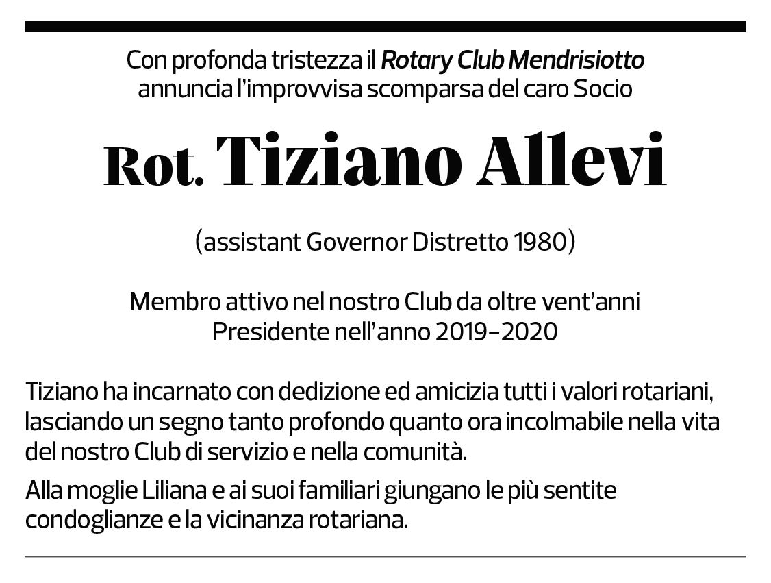 Annuncio funebre Tiziano Allevi