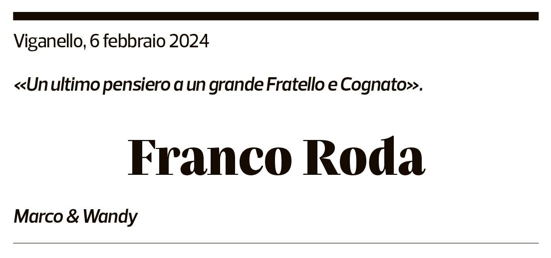 Annuncio funebre Franco Roda