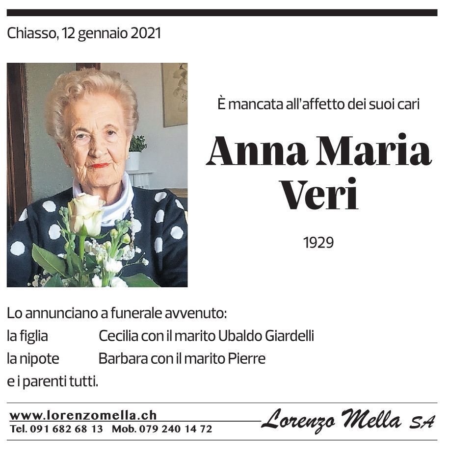 Annuncio funebre Anna Maria Veri