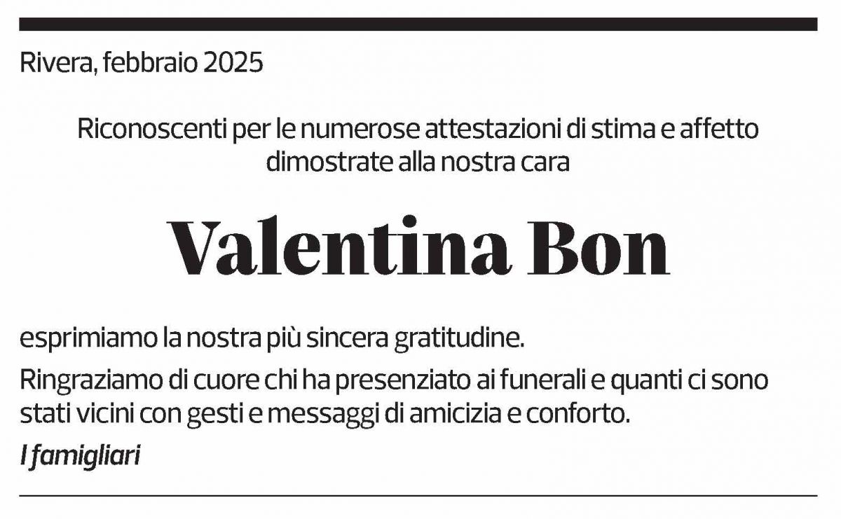 Annuncio funebre Valentina Bon