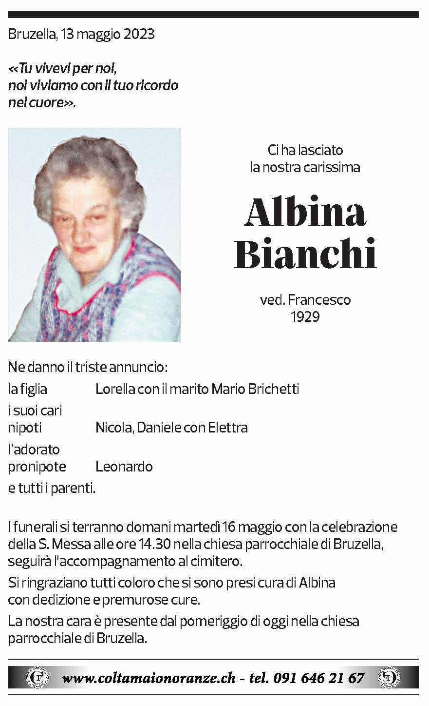 Annuncio funebre Albina Bianchi