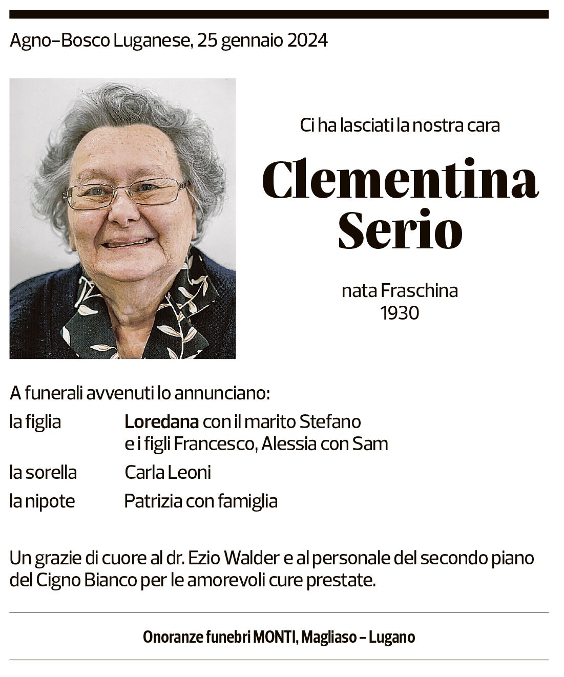 Annuncio funebre Clementina Serio