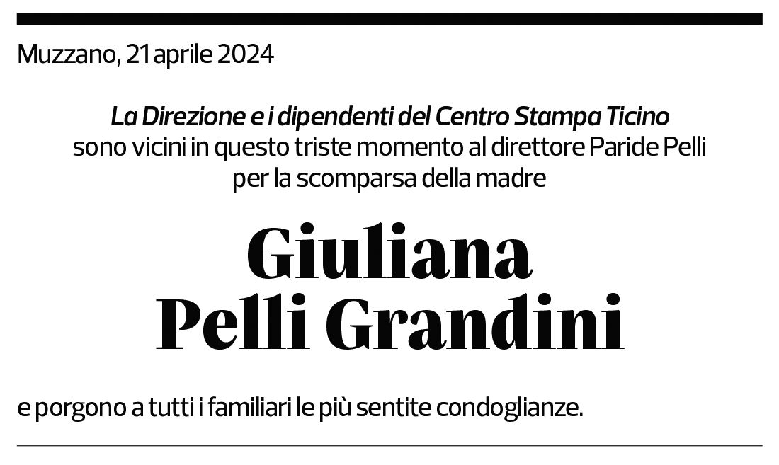 Annuncio funebre Giuliana Pelli-grandini