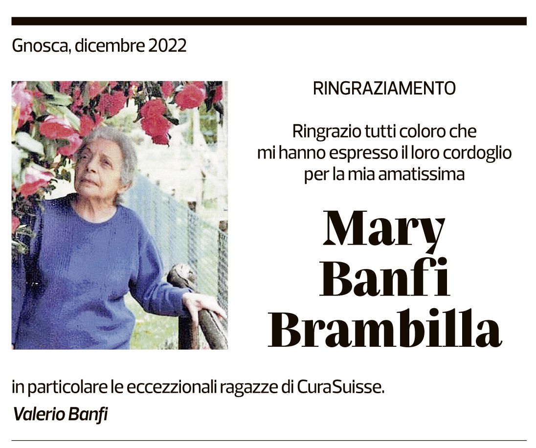 Annuncio funebre Mary Banfi Brambilla