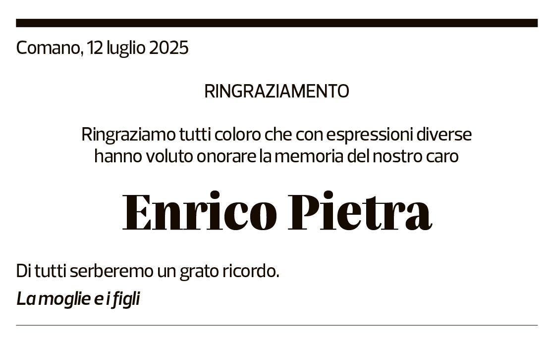 Annuncio funebre Enrico Pietra
