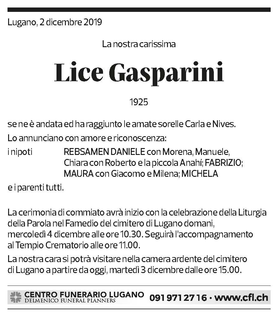 Annuncio funebre Lice Gasparini