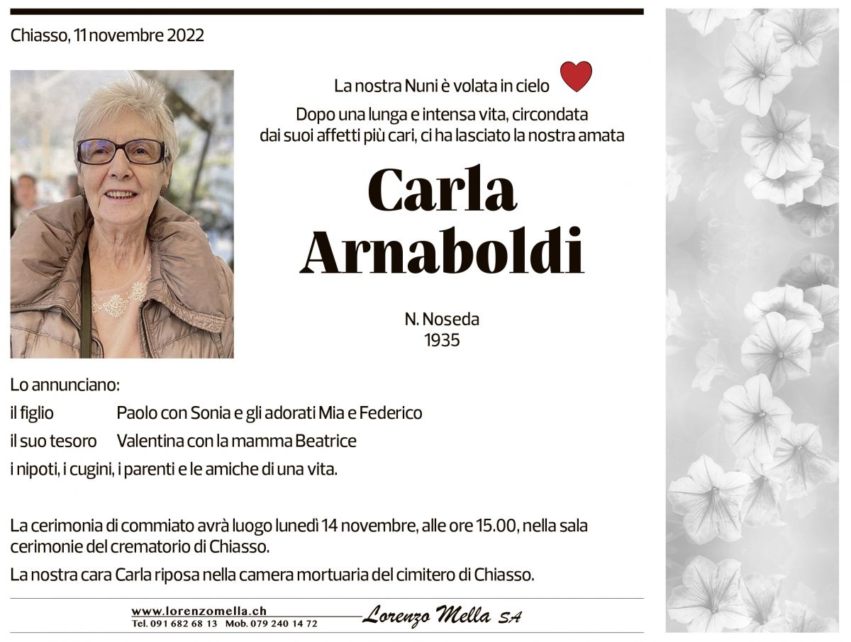 Annuncio funebre Carla Arnaboldi